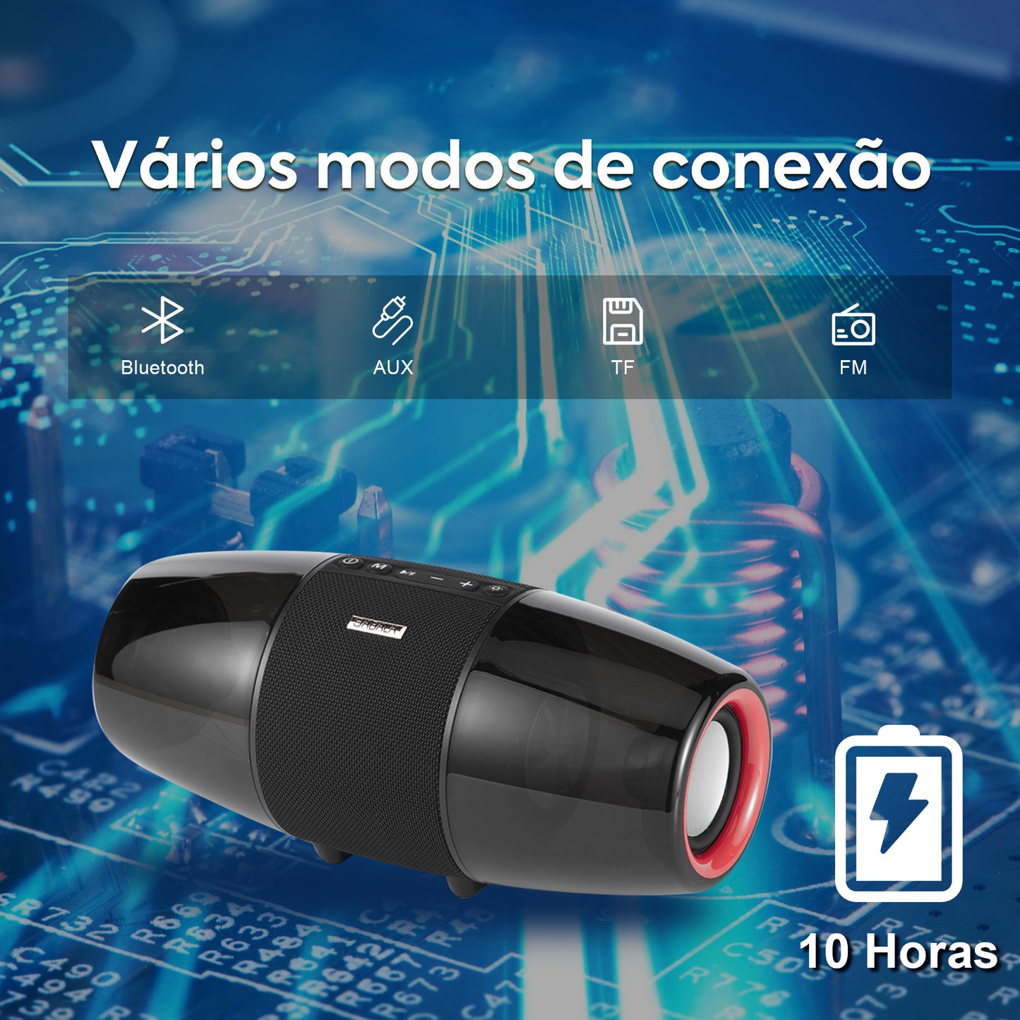 Caixa De Som Bluetooth Sabala Dr-206 Preto Portátil